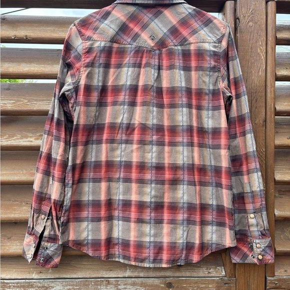 PrAna Men’s Red Gray Plaid Shirt Snap Button closure Long Sleeves Size Medium - Picture 3 of 11
